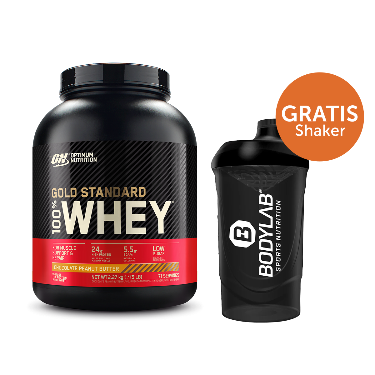 100% Whey Gold Standard (2270g) + Bodylab24 Shaker gratis