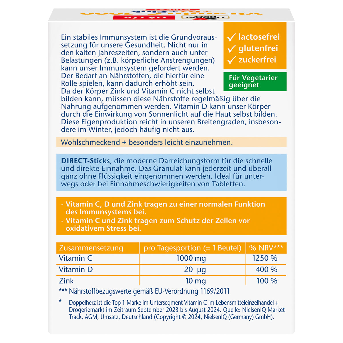 Vitamin C 1000 + D3 + Zink DIRECT (20 Sachets)