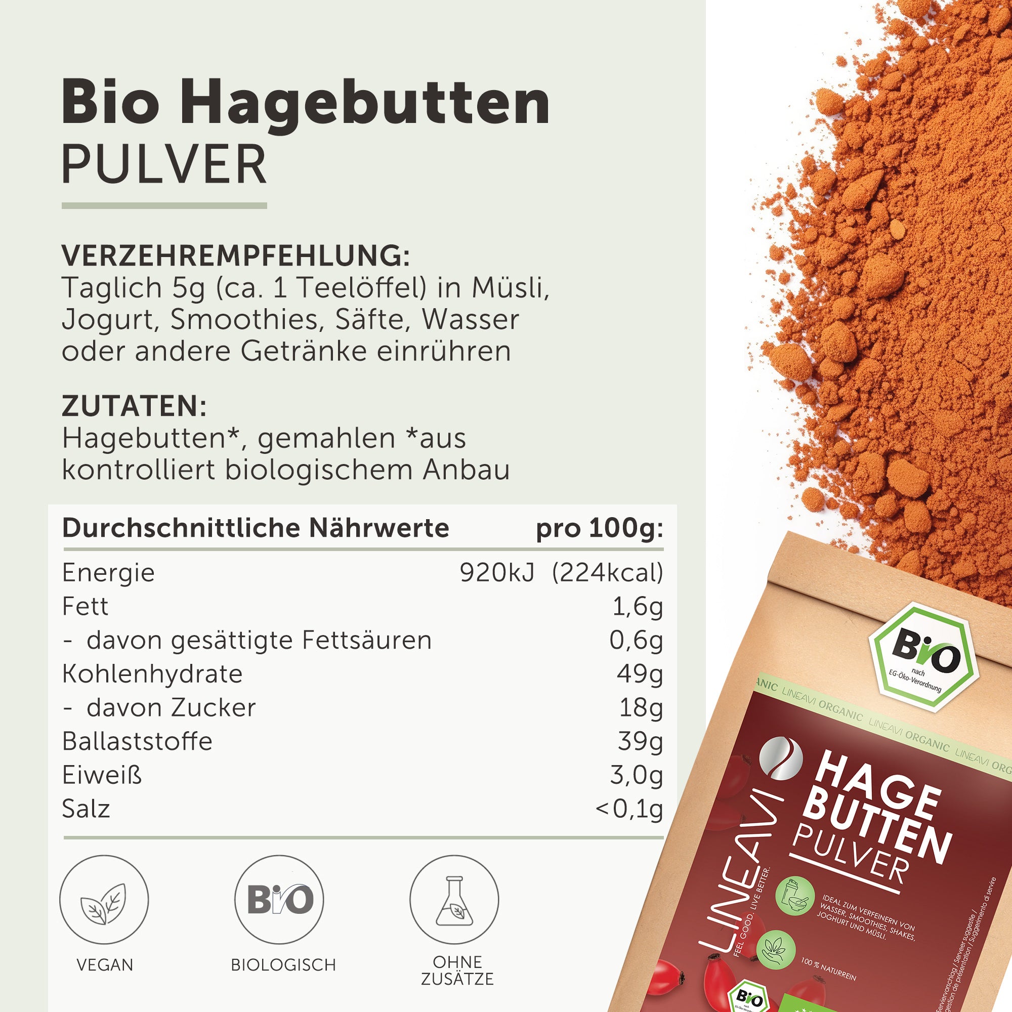 Doppelpack: Hagebuttenpulver bio (2x1000g)