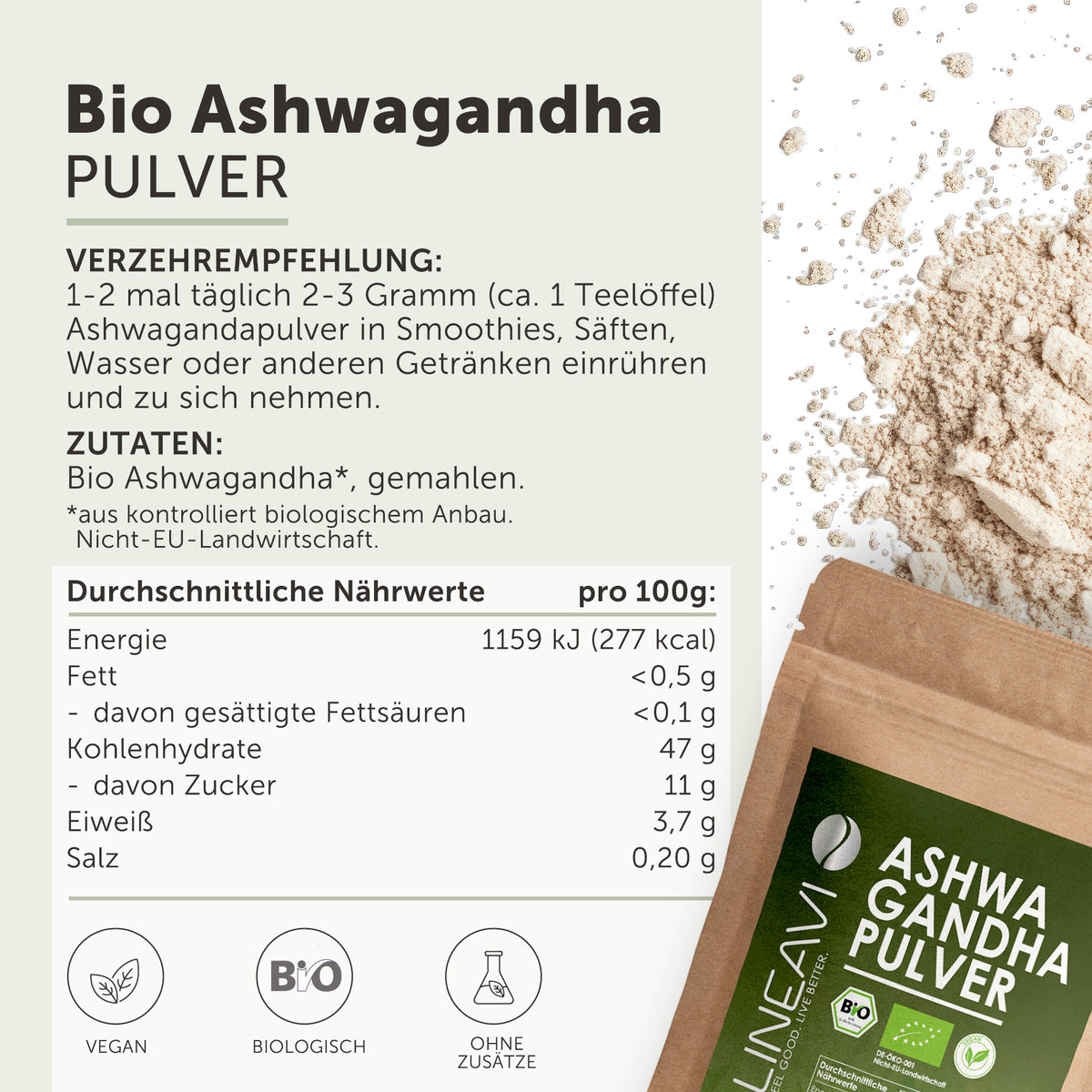Doppelpack: Bio Ashwagandhapulver (2x1000g)
