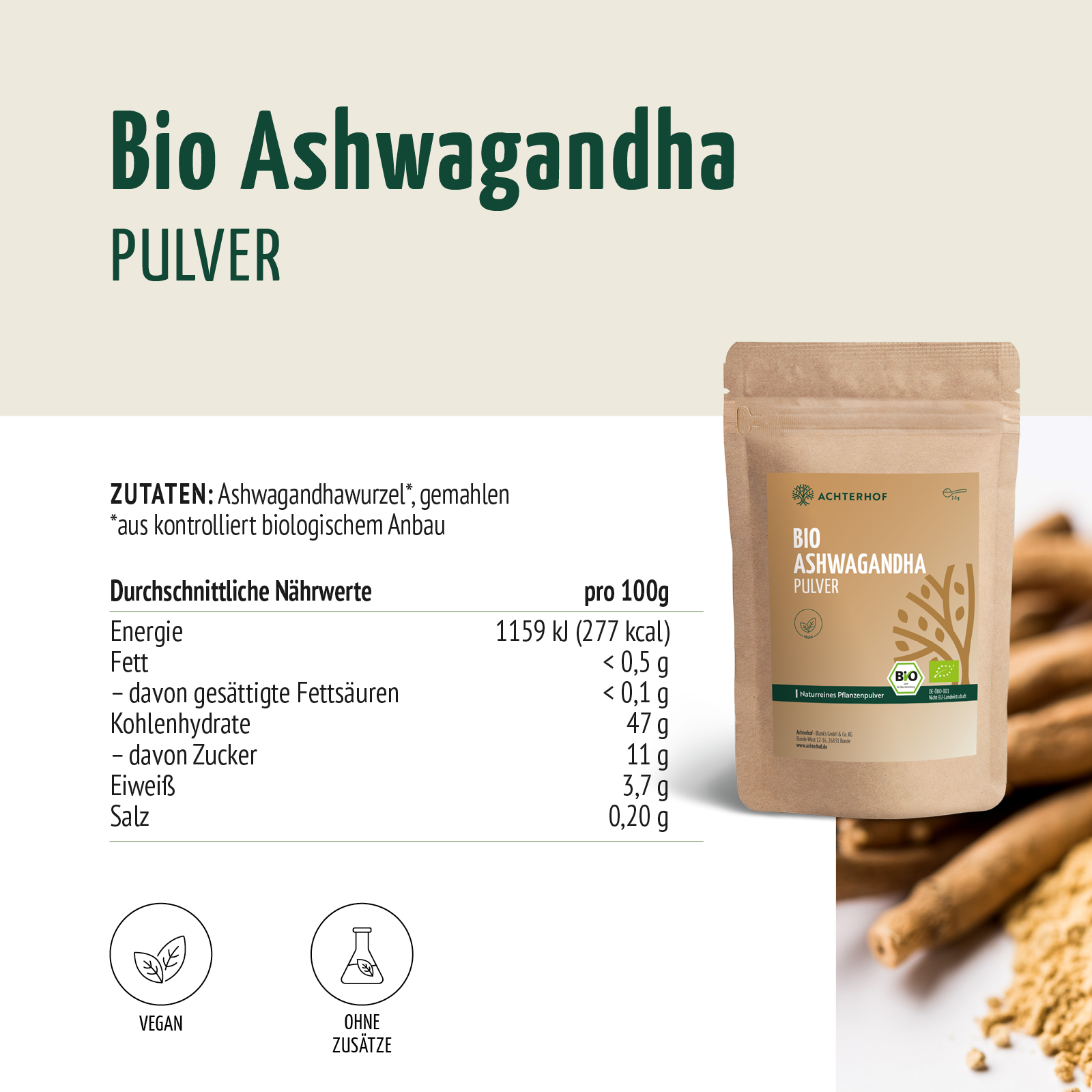 Bio Ashwagandha Pulver (500g)