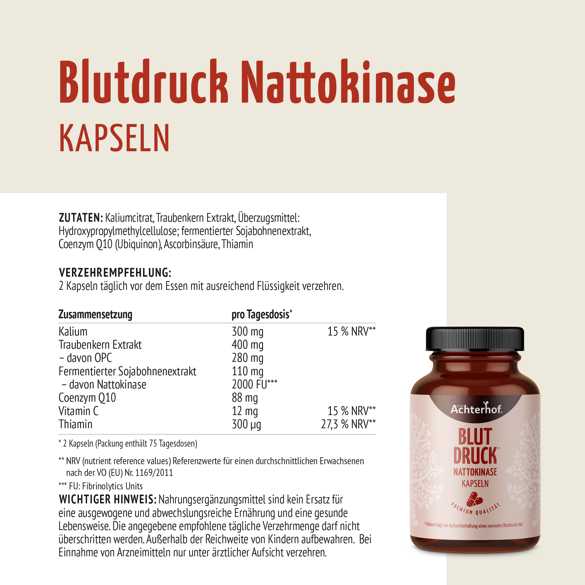 Blutdruck Nattokinase Kapseln (150 Kapseln)