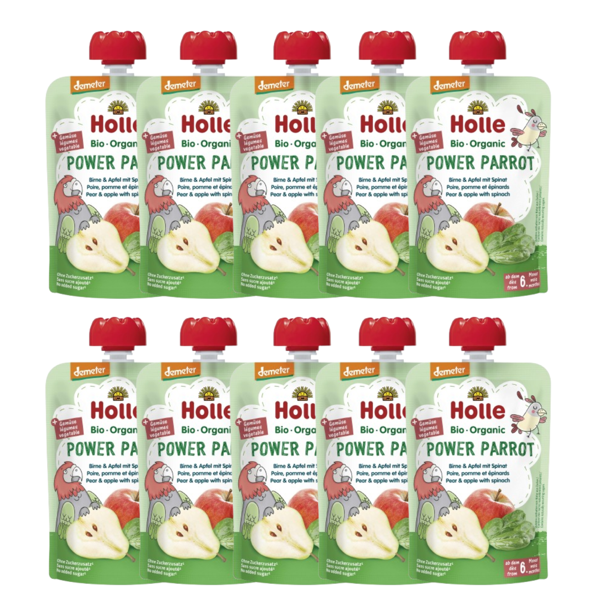 Demeter Pouchy ab dem 6. Monat (10x100g) Birne & Apfel mit Spinat