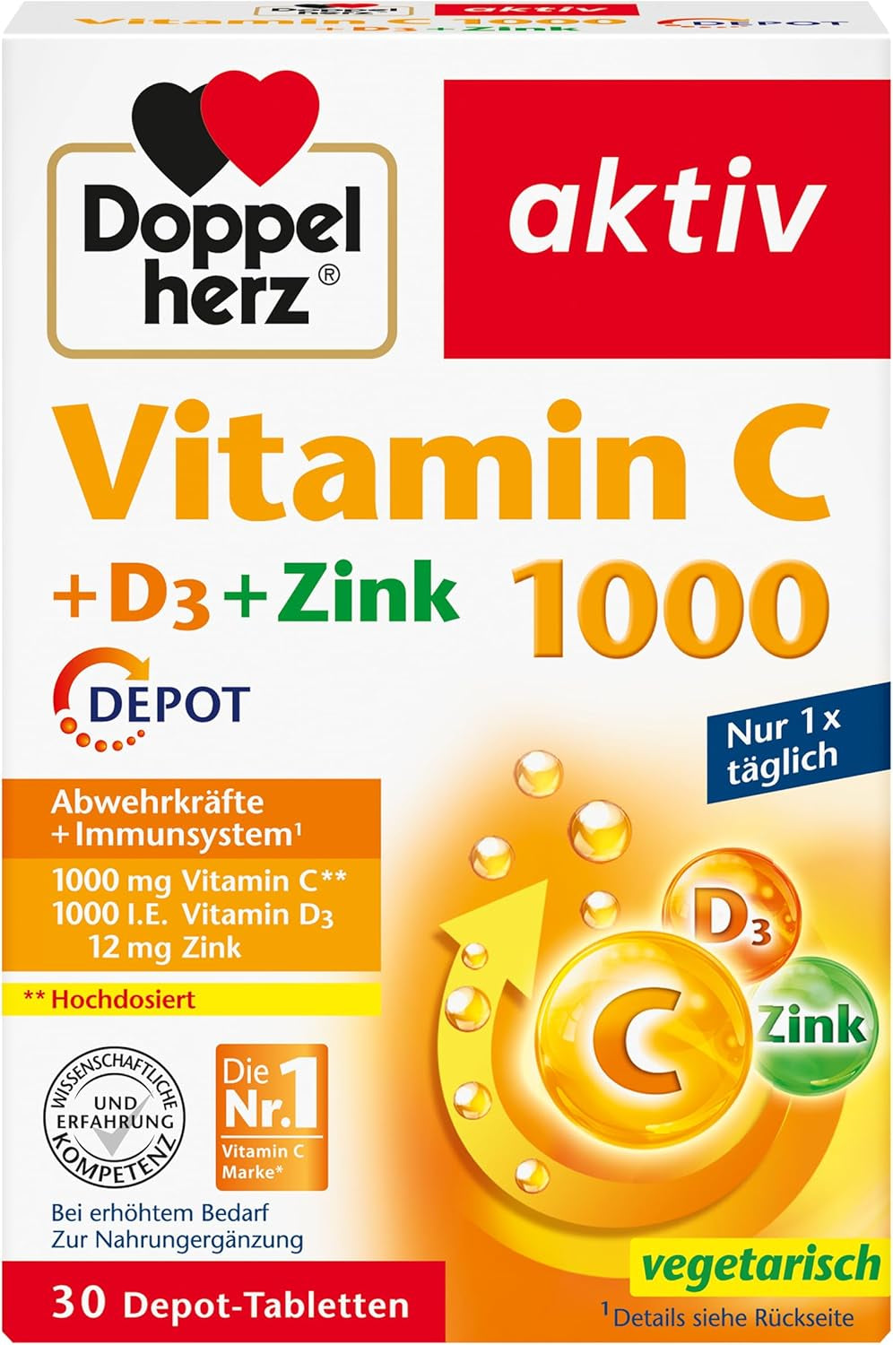 Vitamin C 1000 + D3 + Zink Depot (30 Tabletten)