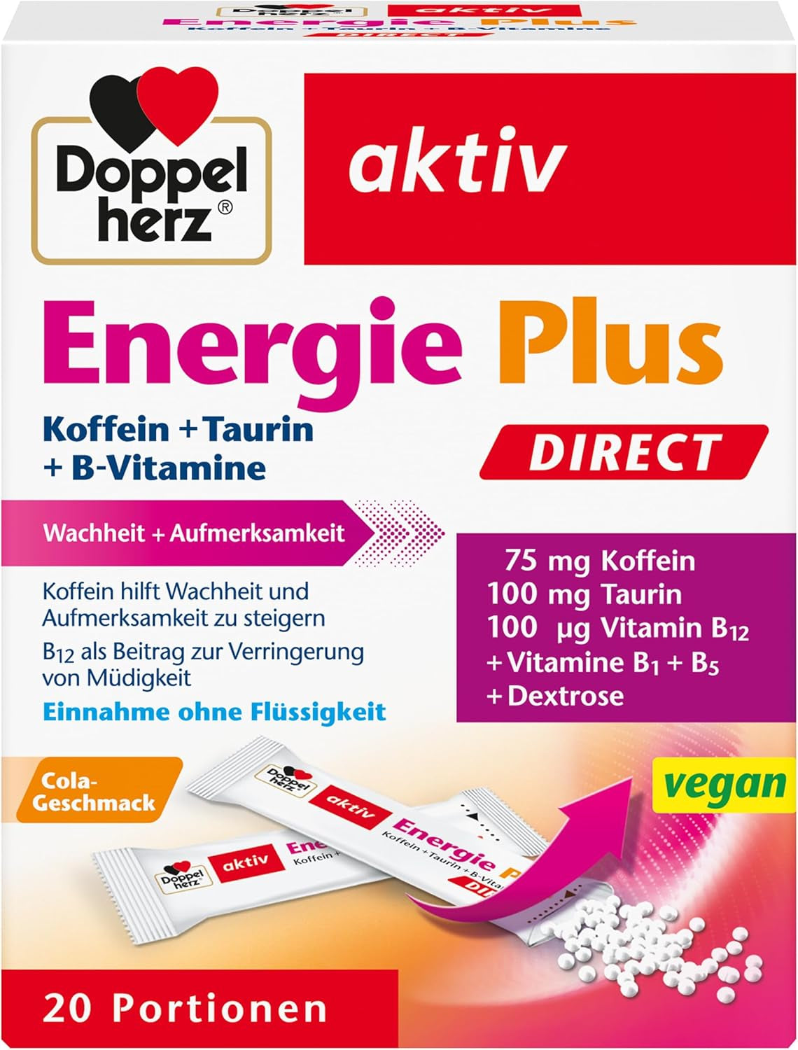 Energie Plus Koffein + Taurin + B-Vitamine Direct (20 Portionsbeutel)