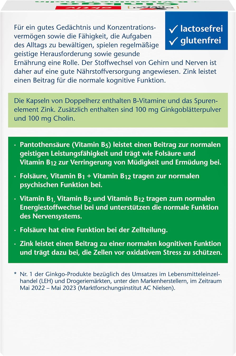 Ginkgo + Vitamin B + Cholin (40 Kapseln)