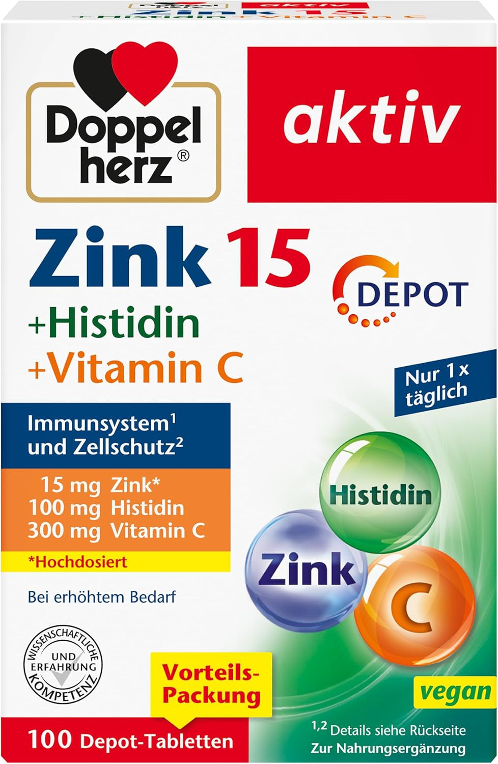Zink 15 + Histidin + Vitamin C Depot (100 Tabletten)