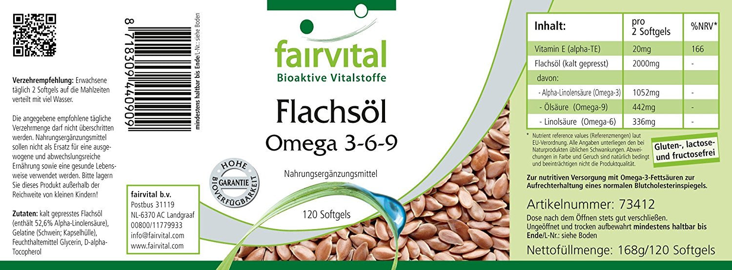 Flachsöl Leinöl Omega-3-6-9 (120 Kapseln)