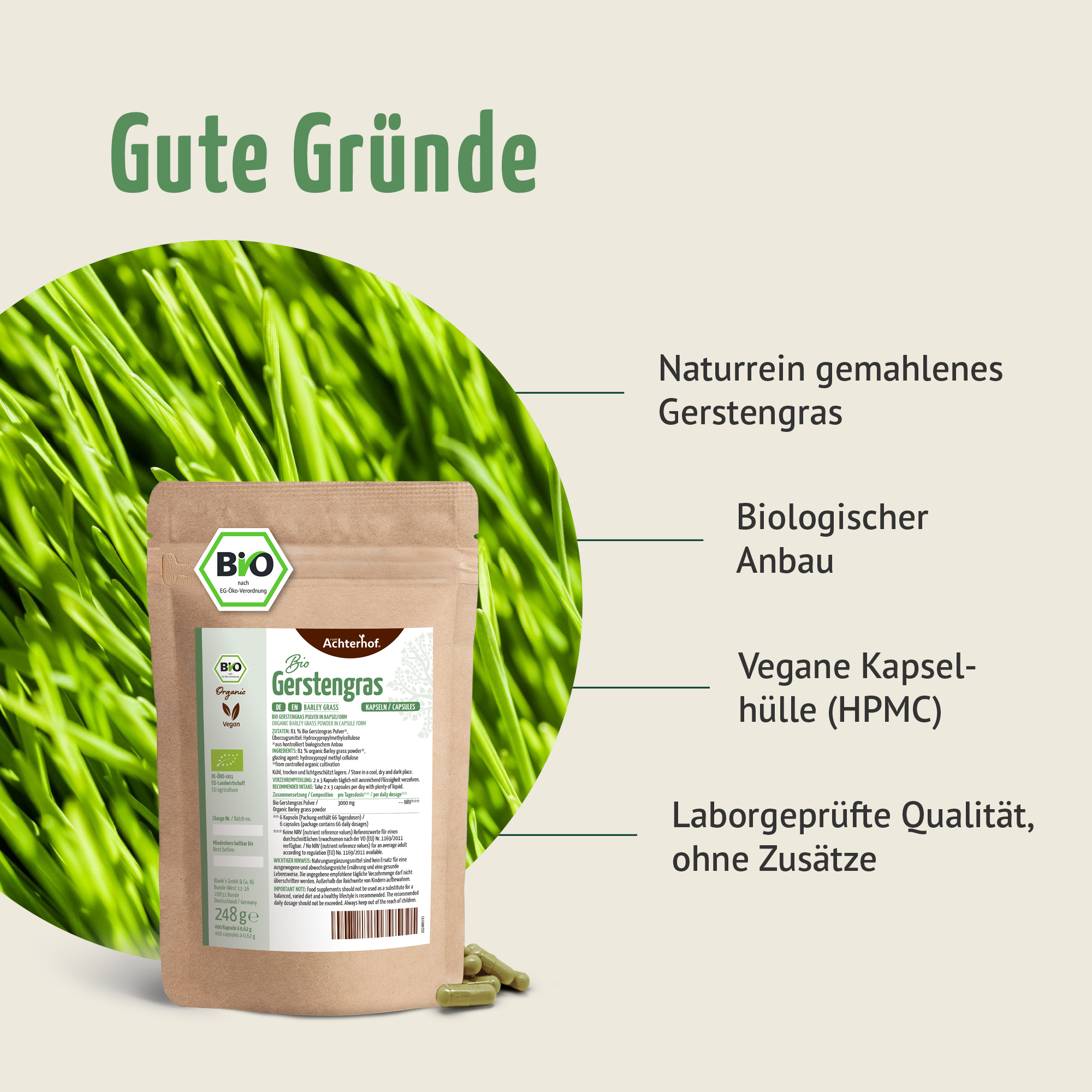 Bio Gerstengras Kapseln Nachfüllpack (400 Kapseln)