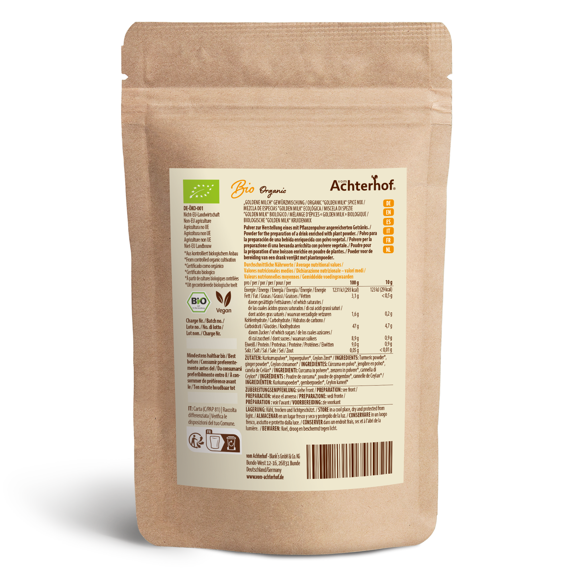 Goldene Milch Gewürzmischung Bio (500g)