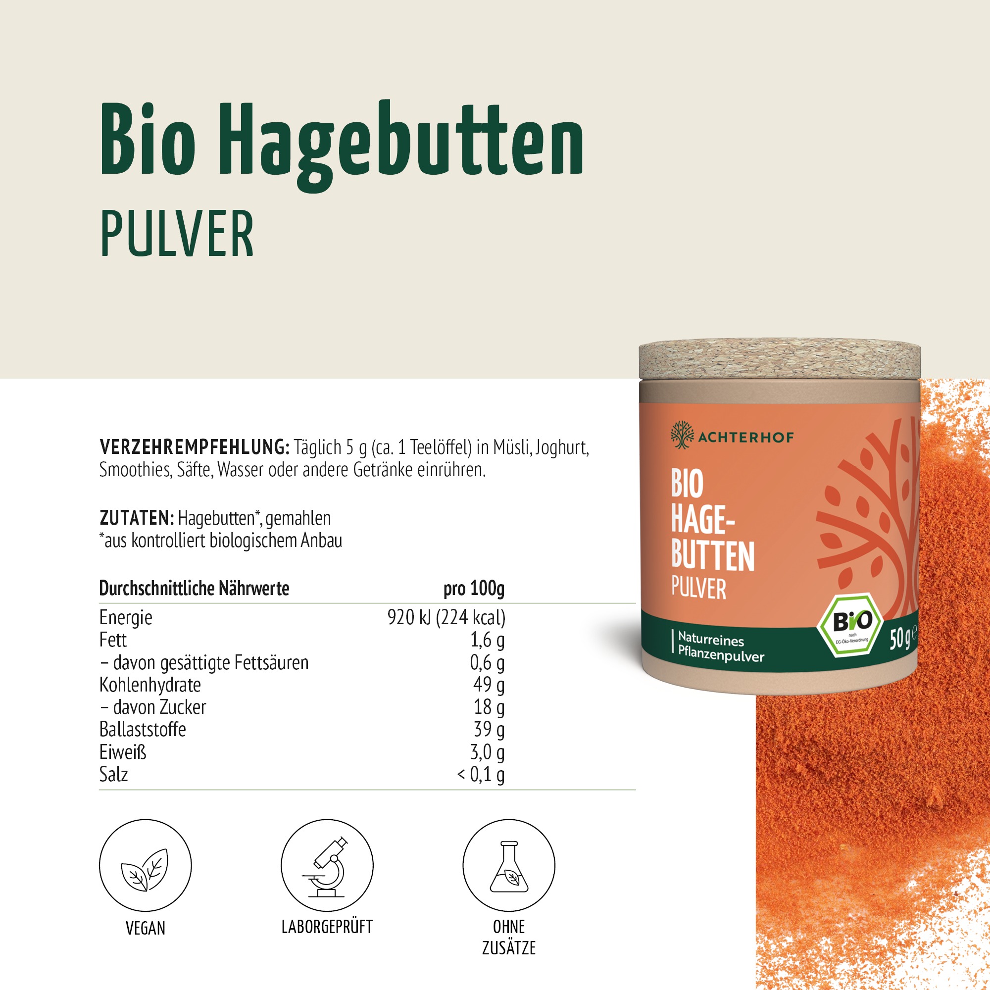 Bio Hagebutten Pulver (50g)