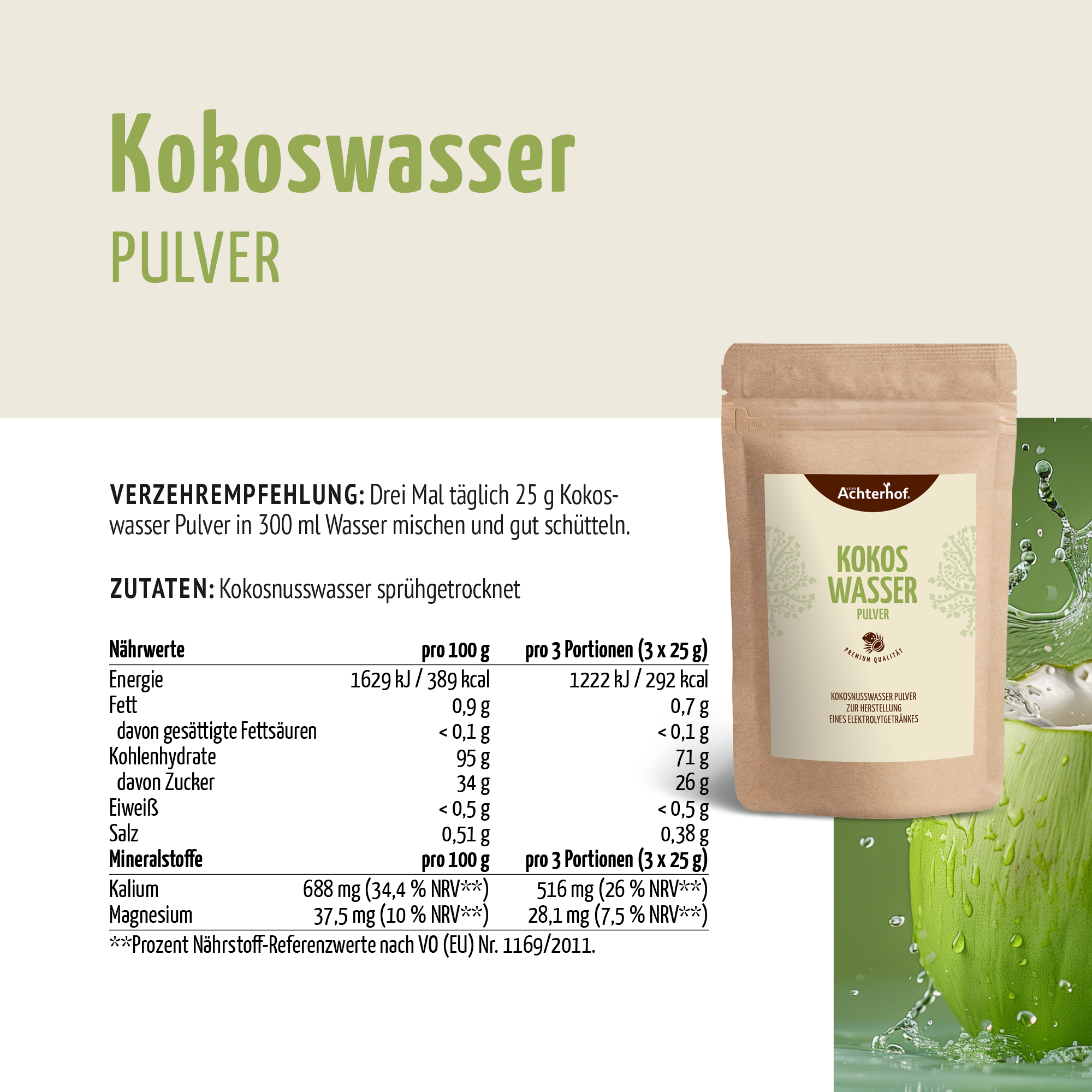 Kokoswasser Pulver (250g)