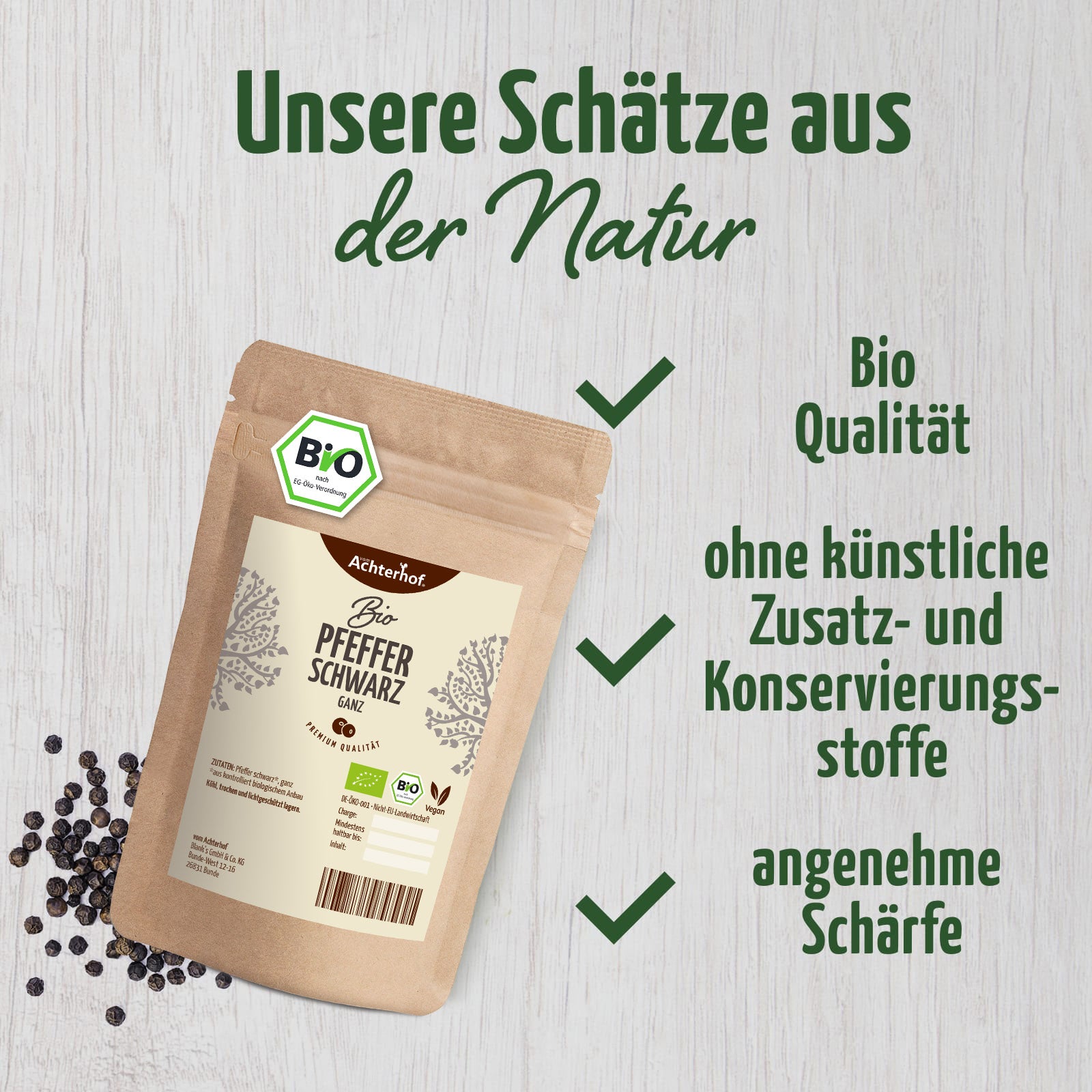 Pfeffer schwarz ganz Bio (500g)