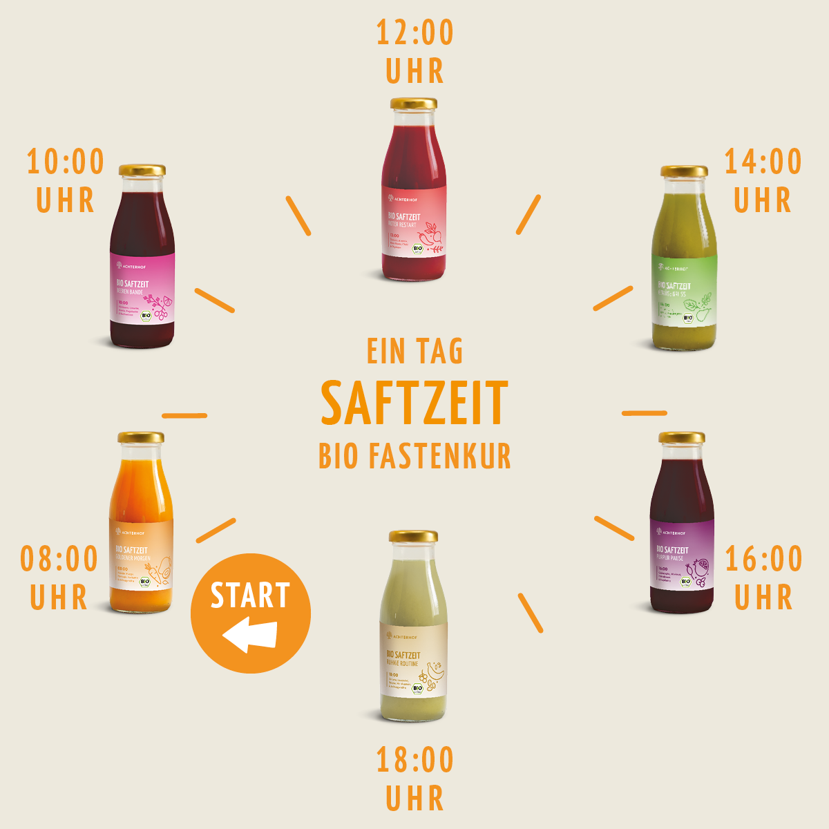 Saftzeit Bio Fastenkur 1-7 Tage (6 Flaschen pro Tag)