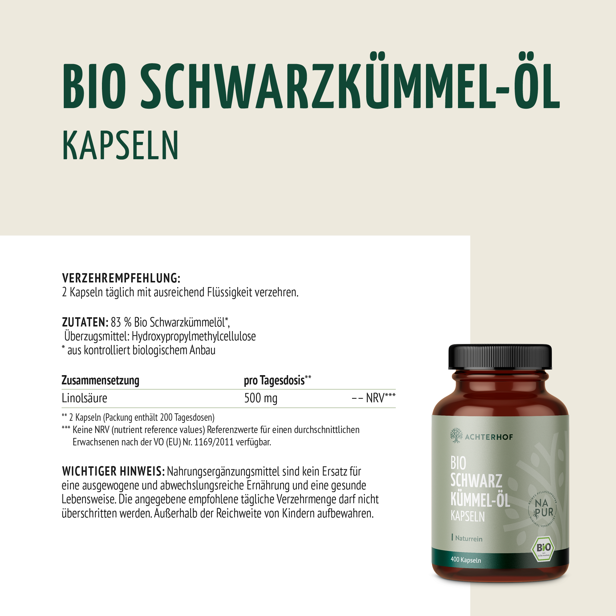 Bio Schwarzkümmel-Öl Kapseln (400 Kapseln)