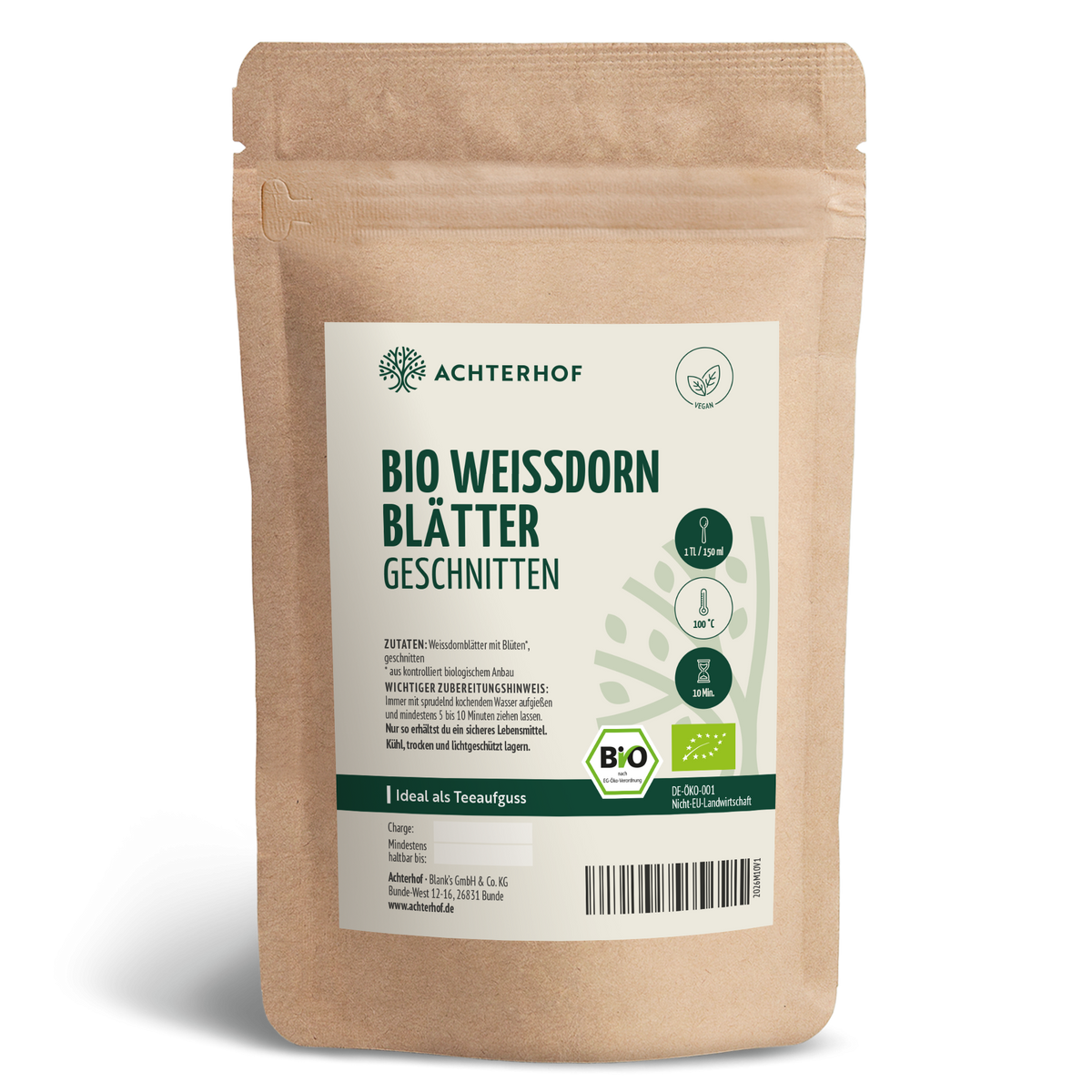 Weißdornblätter mit Blüten geschnitten Bio (100g)