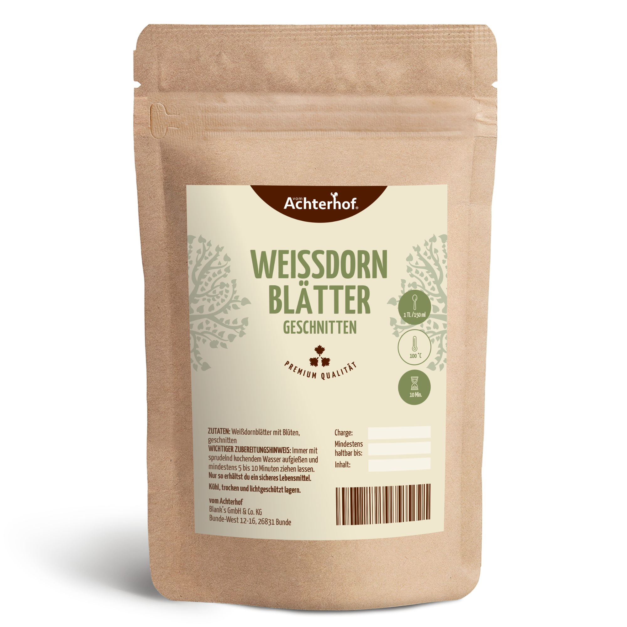 Weißdornblätter mit Blüten geschnitten (250g)