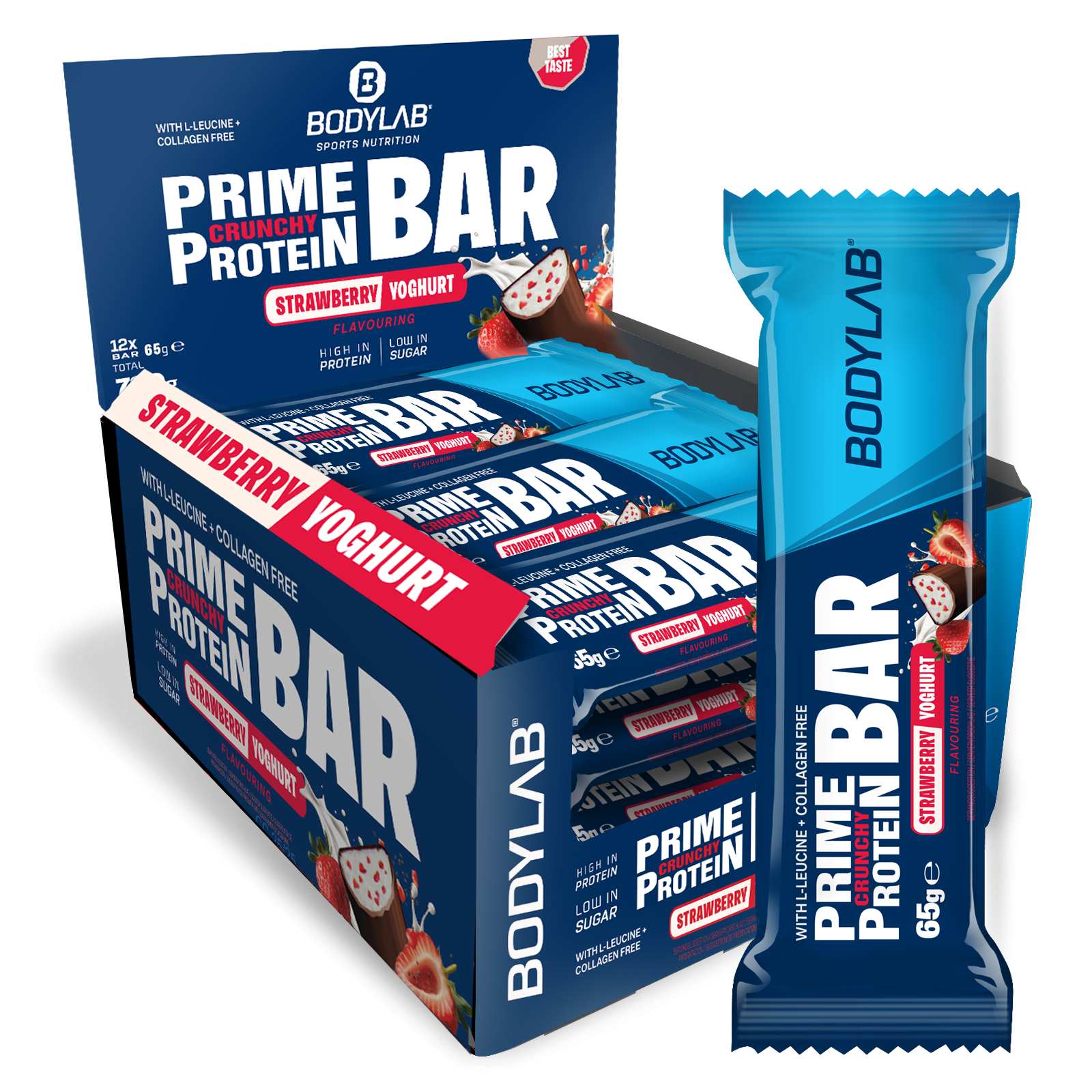 Prime Crunchy Protein Bar - 3 g Leucin (12x65g) Strawberry Yoghurt