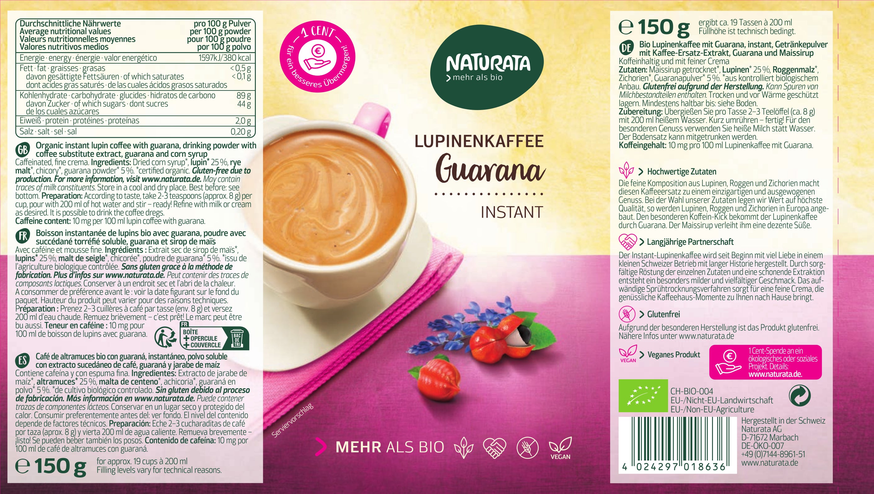 Lupinenkaffee Bio Instant Dose Guarana (150g)