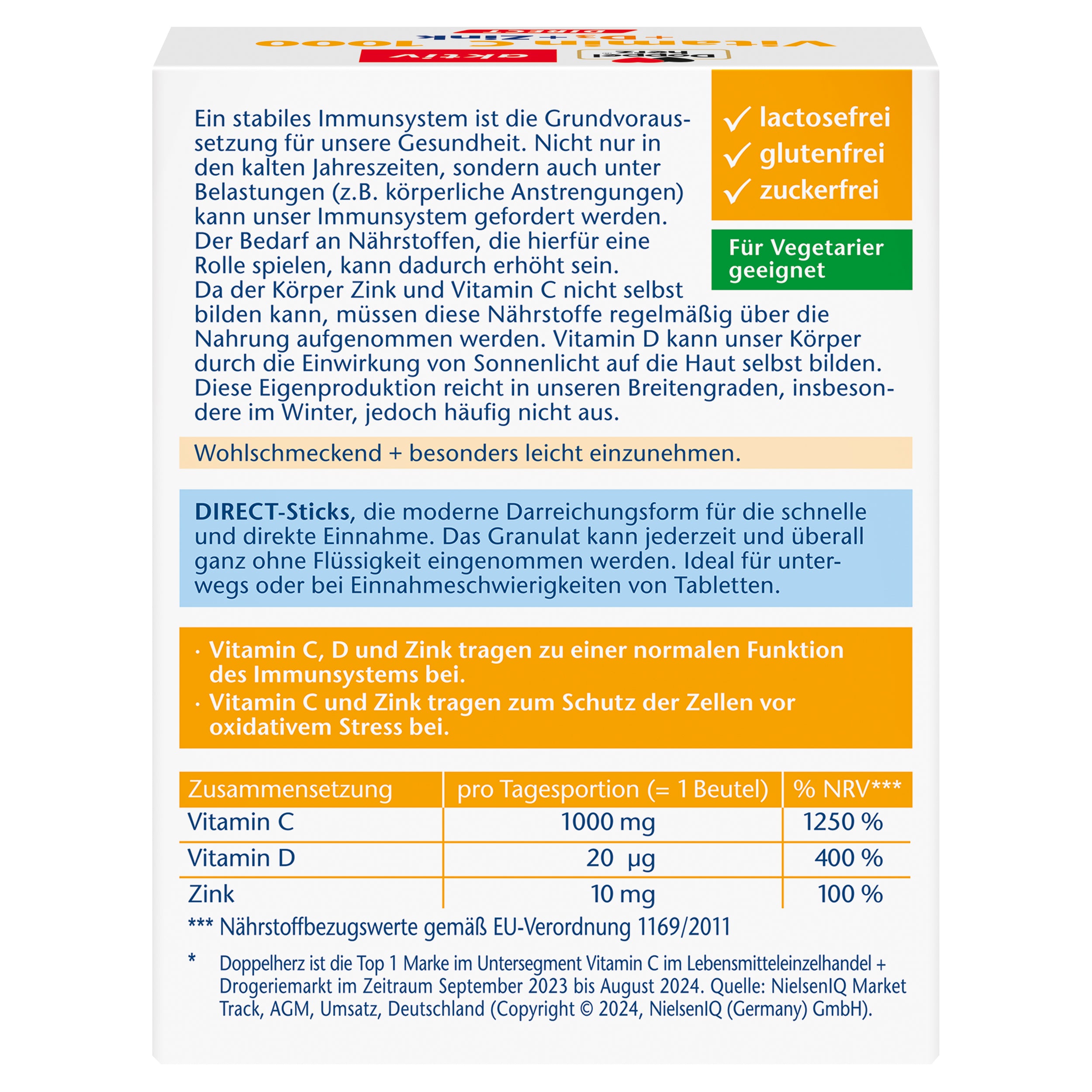 Vitamin C 1000 + D3 + Zink DIRECT (20 Sachets)