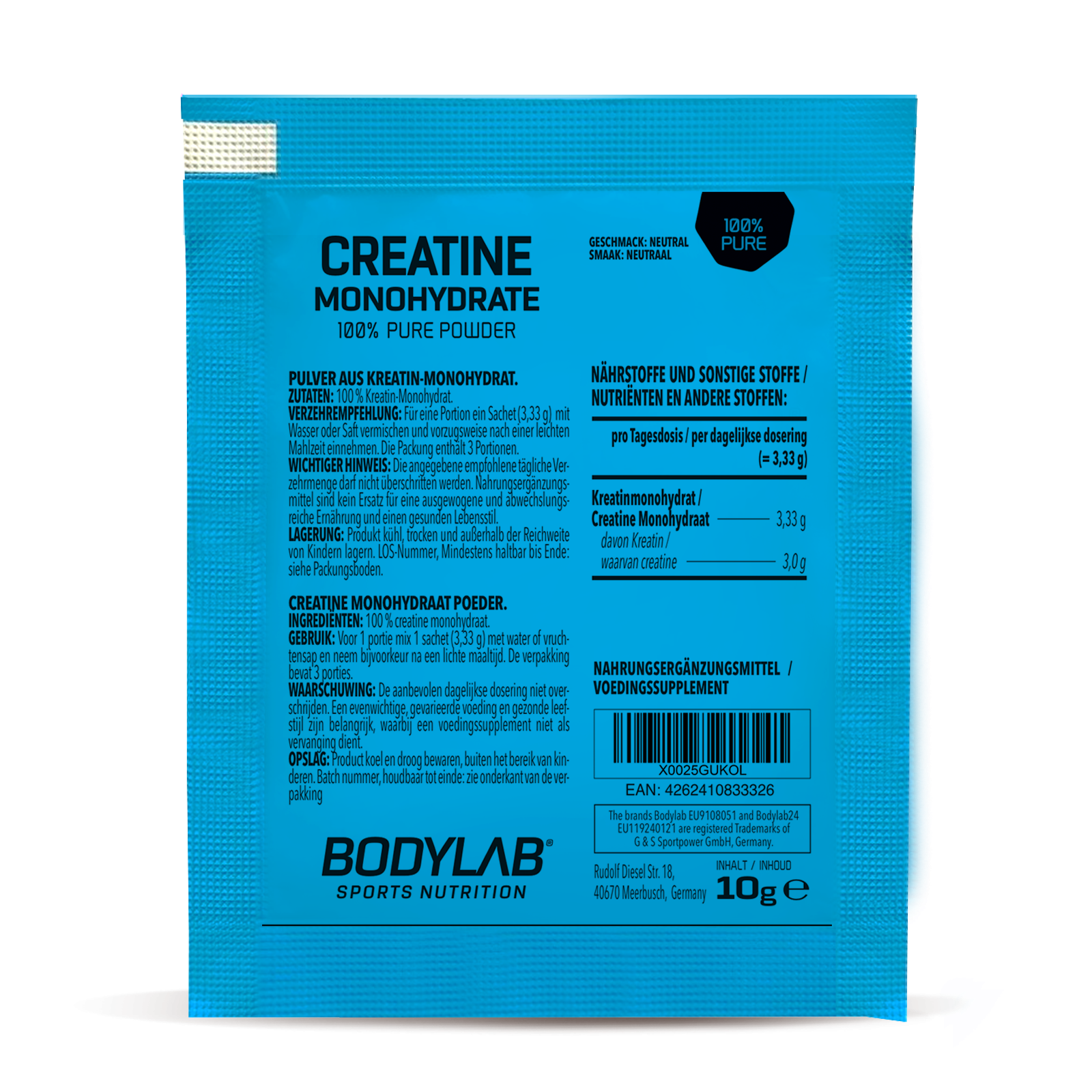 Creatine Sachets (30 x 10 g) - Creatine Monohydrate - 100% pure powder