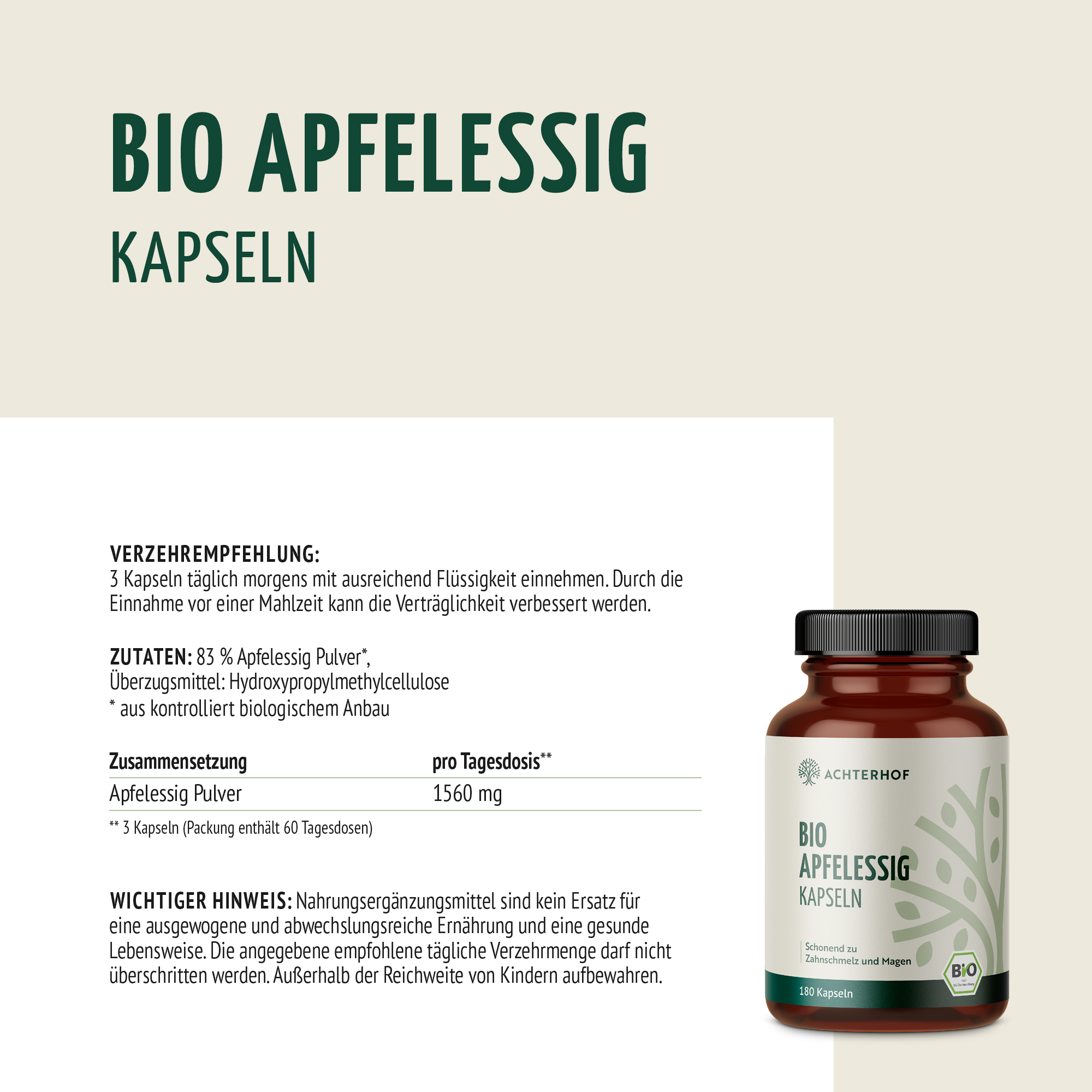 Bio Apfelessig Kapseln (180 Kapseln)