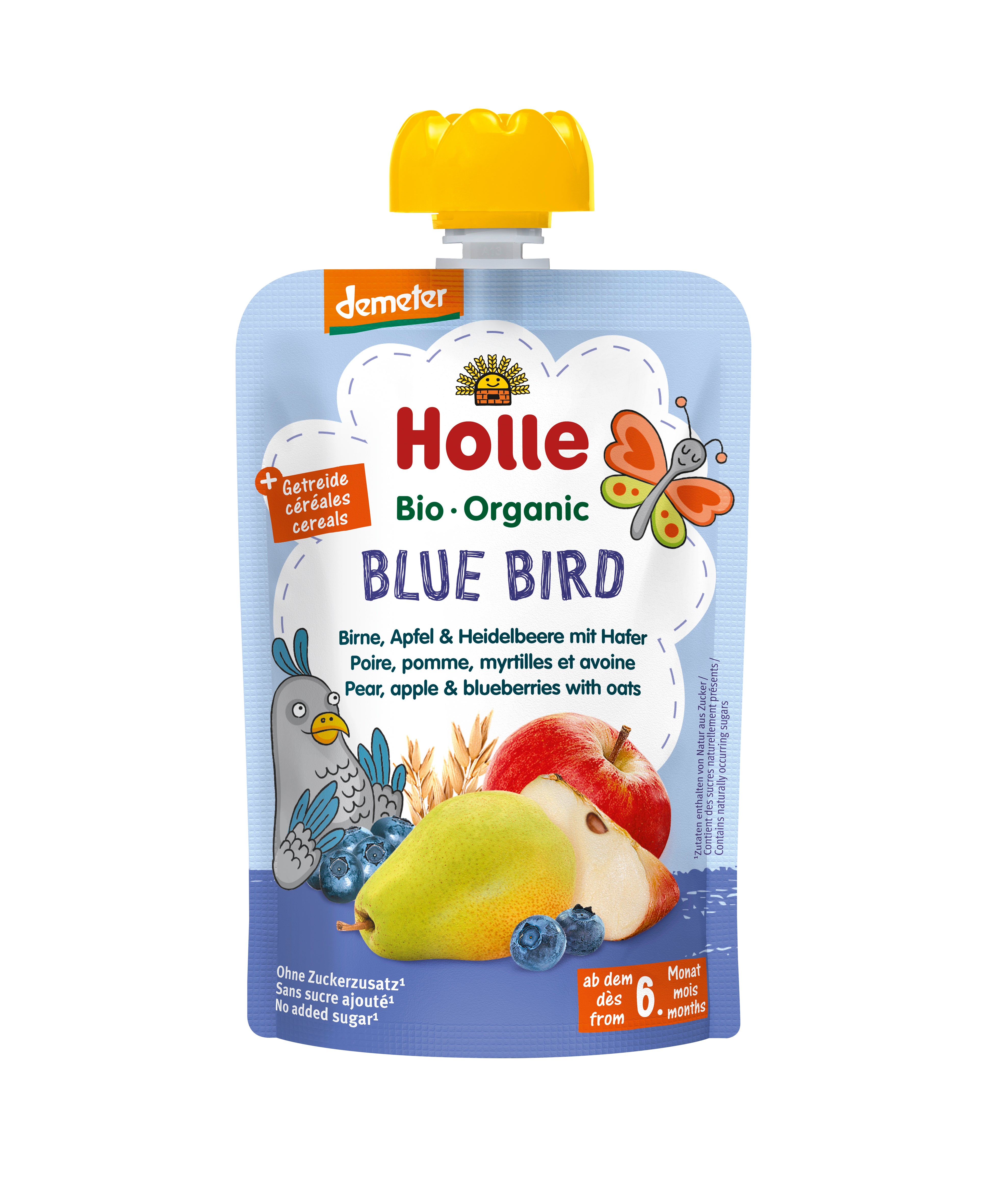 Demeter Blue Bird - Pouchy Birne Apfel & Heidelbeere mit Hafer ab dem 6. Monat (100g)