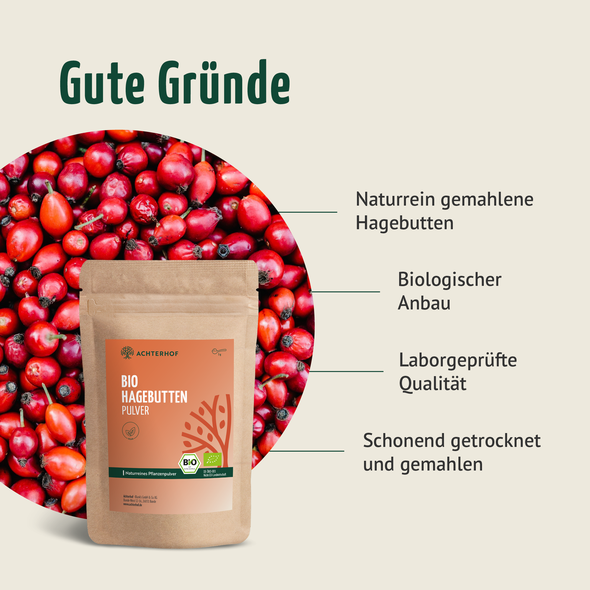 Bio Hagebutten Pulver (1000g)