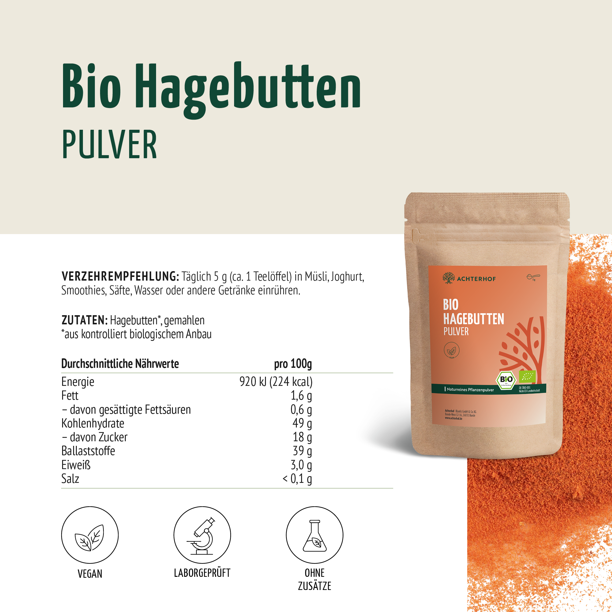 Bio Hagebutten Pulver (1000g)