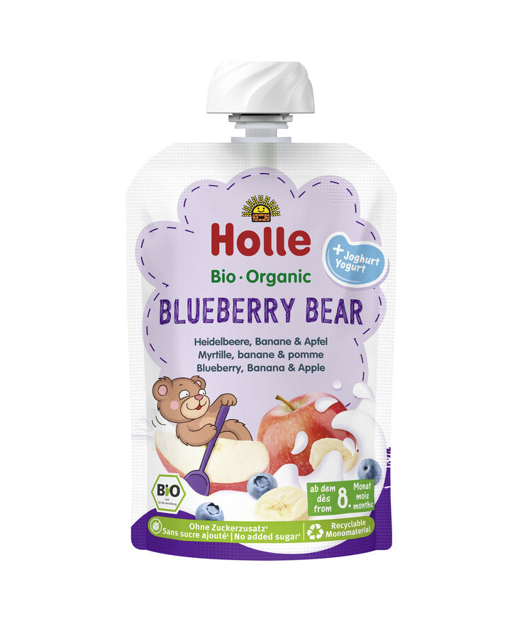Bio Blueberry Bear - Pouchy Heidelbeere Apfel & Banane mit Joghurt ab dem 8. Monat (85g)