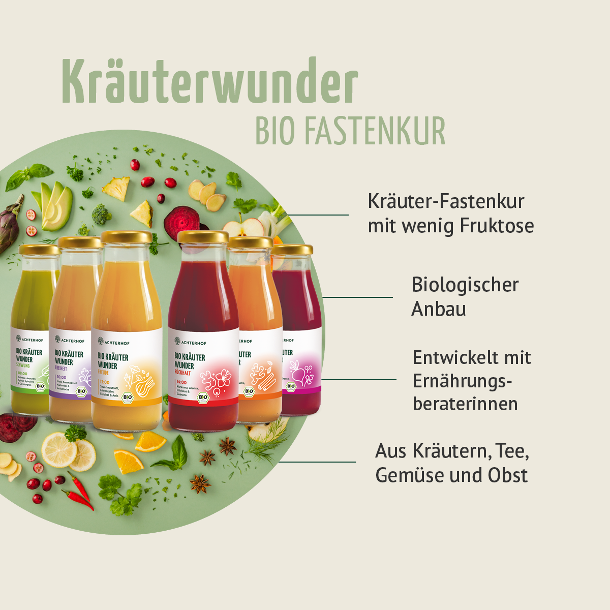 Kräuterwunder Bio Fastenkur 1 - 7 Tage (6 Flaschen pro Tag)