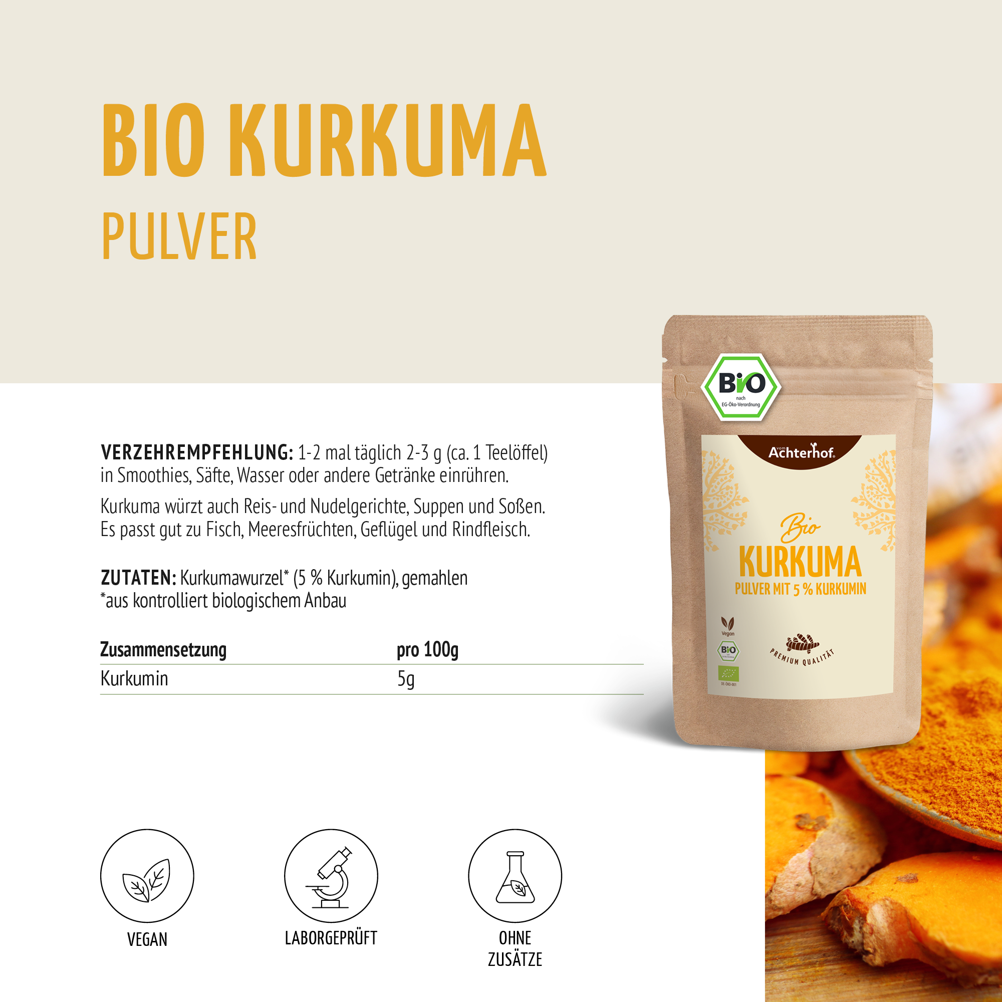 Bio Kurkuma Pulver 5% Curcumin (500g)