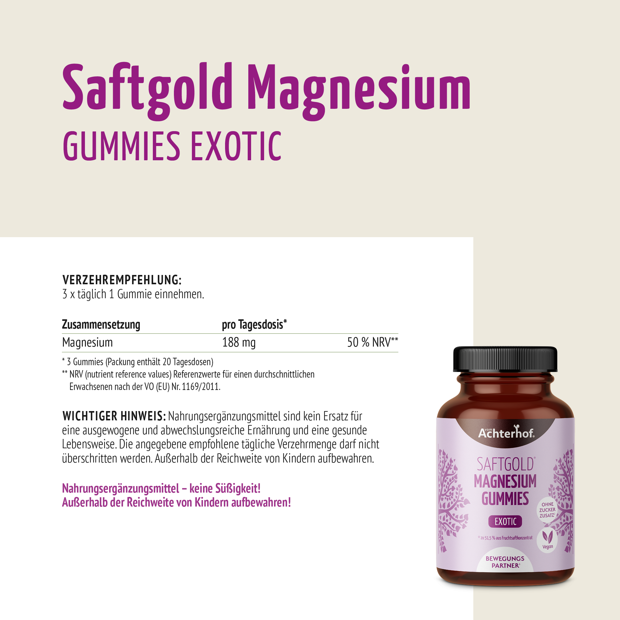 Saftgold Magnesium Gummies Exotische Früchte (60 Stück)