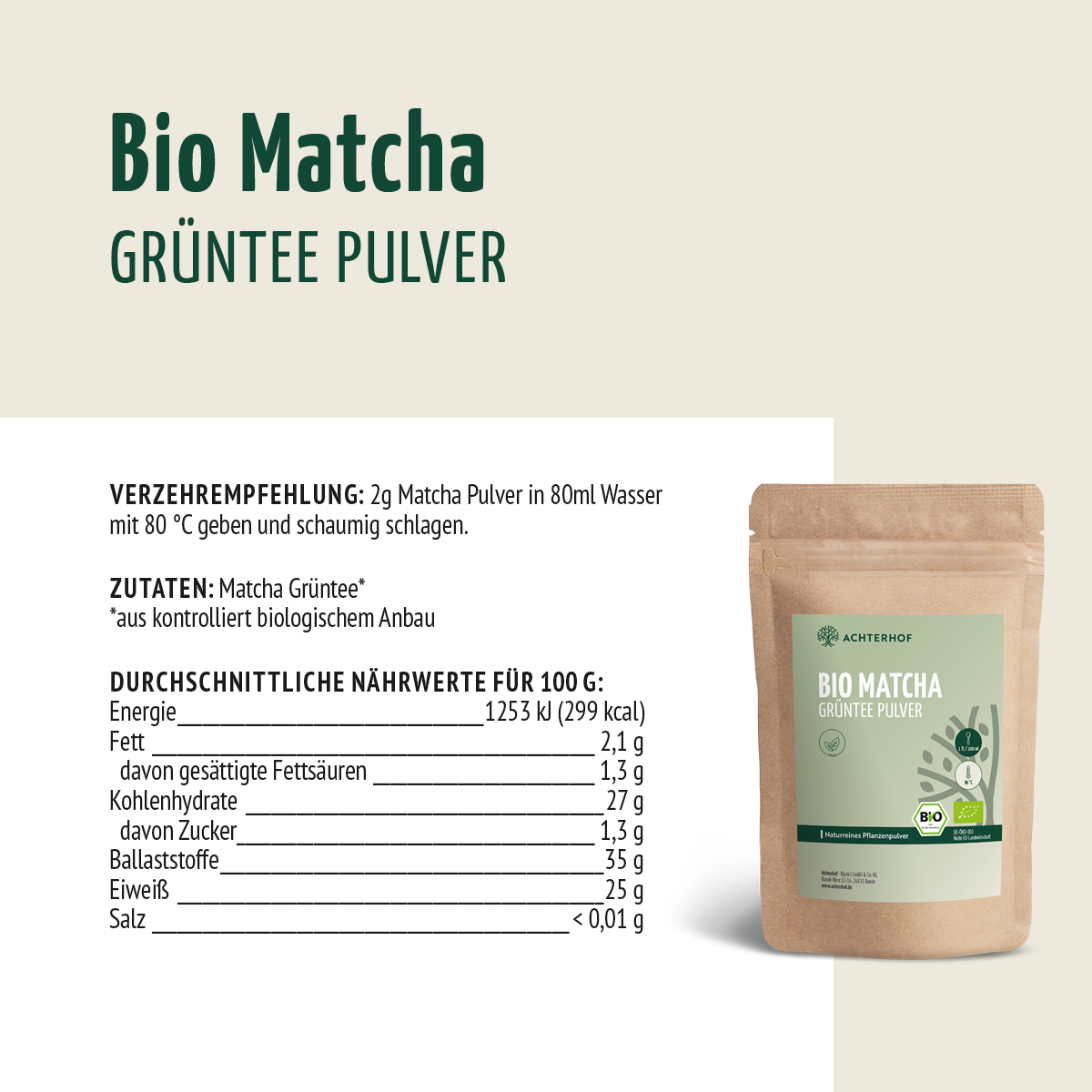 Bio Matcha Grüntee Pulver (250g)
