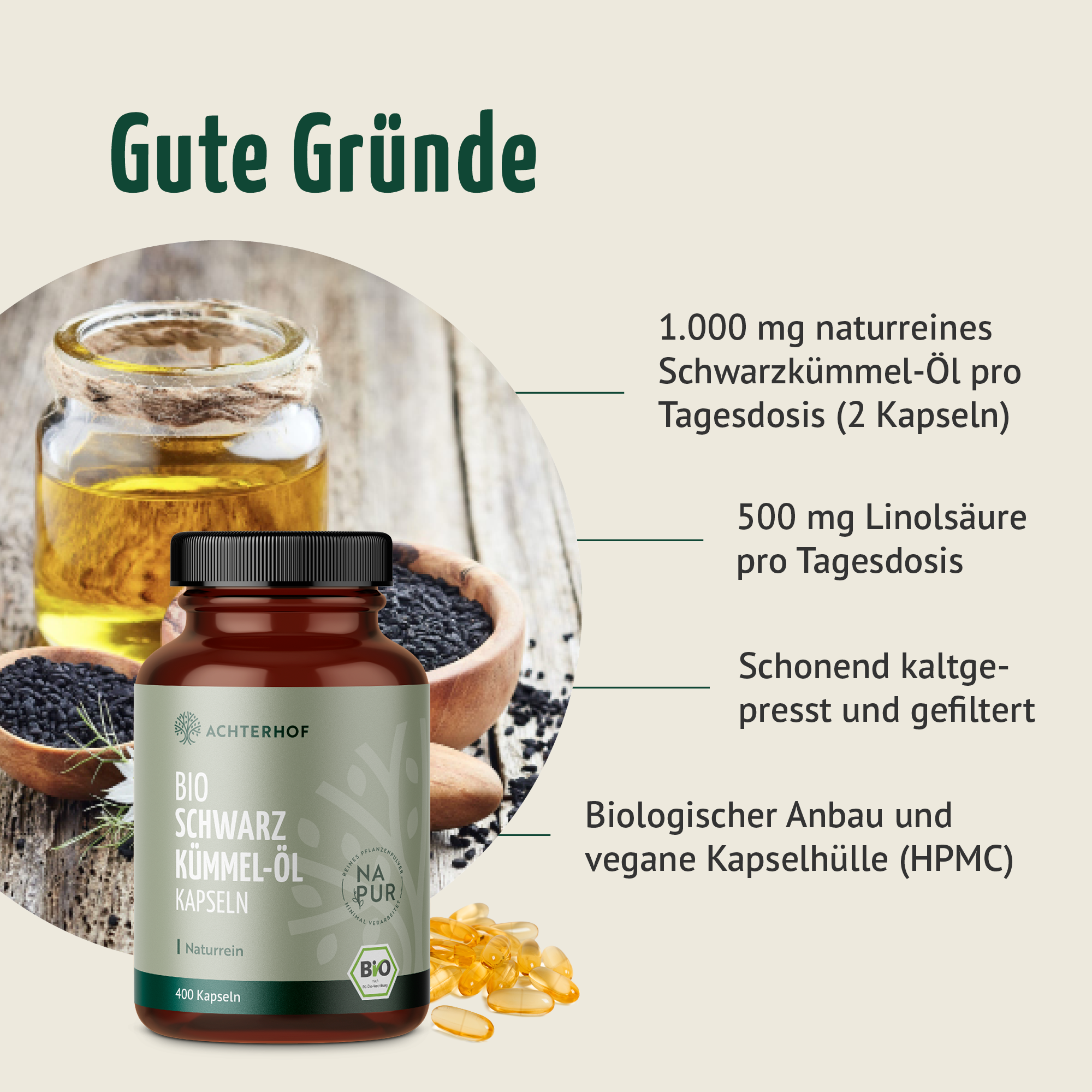 Bio Schwarzkümmel-Öl Kapseln (400 Kapseln)