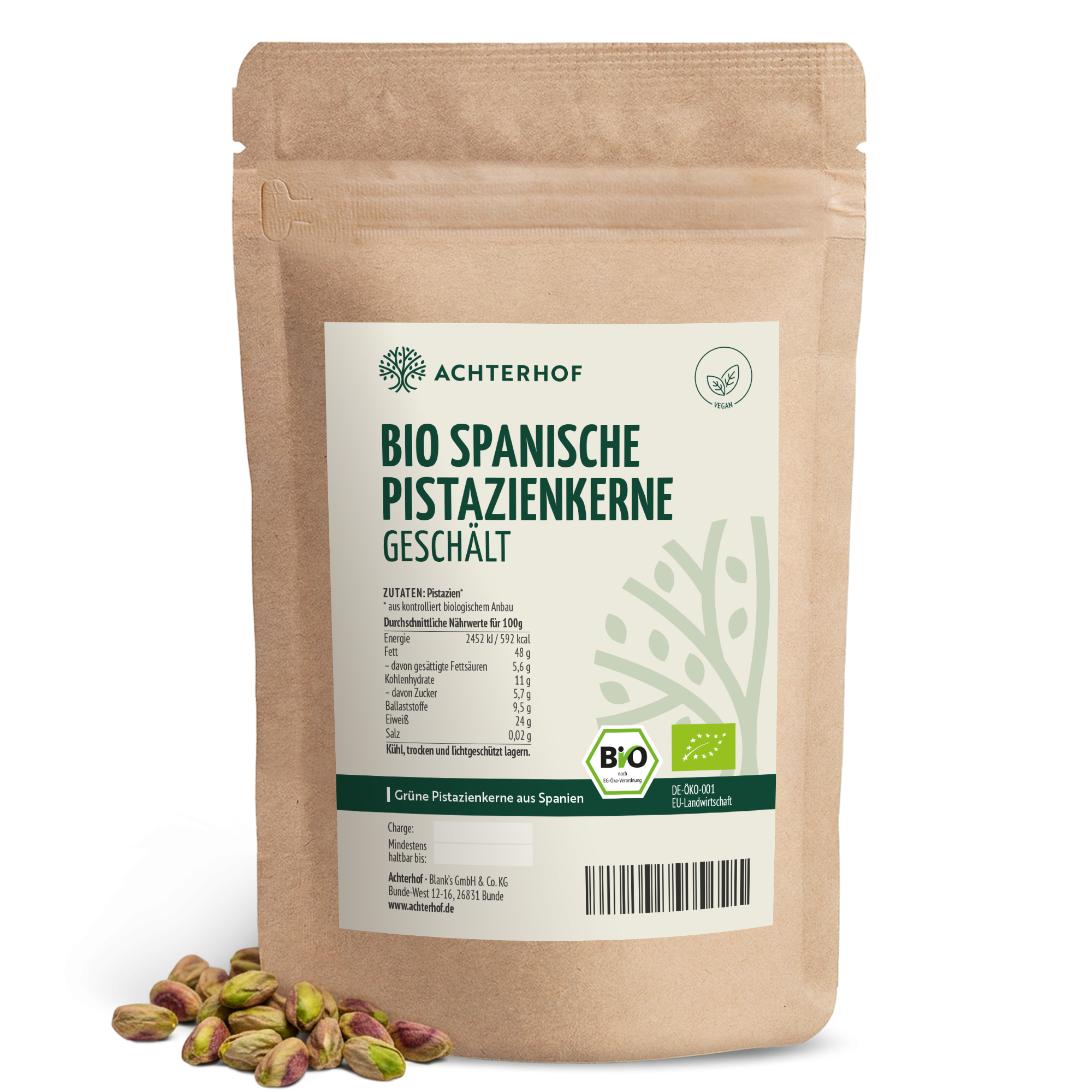 Bio spanische Pistazienkerne geschält (1000g)